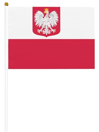 Lot de 6 et 12 mini drapeaux de la Pologne sur bâtons - Durable - 14 x 21 cm - Pour cour, jardin et décoration extérieure