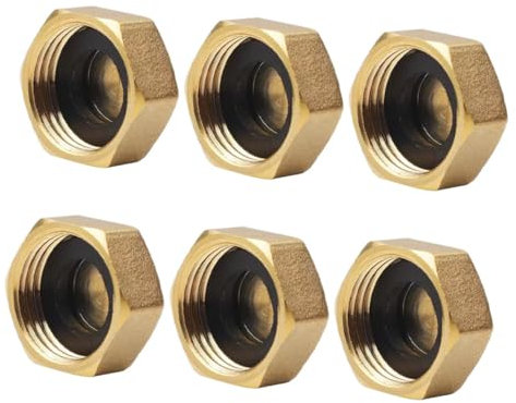 DECOMELODY 6pcs Brass Blanking Caps with Rubber Seals Versatile Garden Hose End Caps Faucet Covers Leak-resistant Pipe Stoppers for Outdoor Plumbing Applications