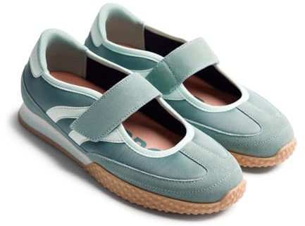 Gioseppo Chadron - Bailarinas Deportivas con Satén y Piel Serraje, Correa Ajustable, Color Verde, Talla 38