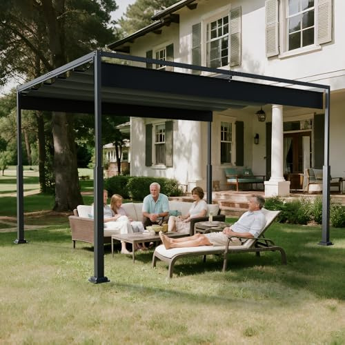 Pérgola - Cenador de jardín de 3 x 4 m, resistente al agua con techo solar, toldo independiente para terraza de acero, protección UV y protección solar, resistente al invierno, para jardín, terraza