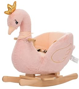 NINODOVAE Schwan Baby Schaukelpferd，Schaukel Spielzeug, Niedlicher&schöner rosa Plüsch Schwan für 12-36 Monate