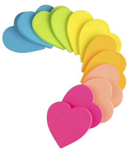 Wowivy 12 Blöcken Herzform, Süße Haftnotizen 76mm x 76mm, Niedliche Helle Farben Selbstklebende Pads, 72 Blatt/Block, 864 Blatt Insgesamt