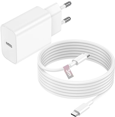 20W Chargeur USB C Charge Rapide avec Câble USB C 3 mètre pour Apple iPhone 17 16 15 Plus Pro Max/iPad/Air/MacBook,Adaptateur Prise usb-c Chargeur Rapide iPhone et Nylon Cable USBC vers usbc Blanc