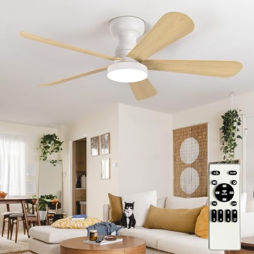 Depuley Ventilatore da soffitto piccolo con illuminazione: ventilatore da incasso da 42 pollici con illuminazione e telecomando - Ventole da soffitto discrete in legno reversibili per camera da letto