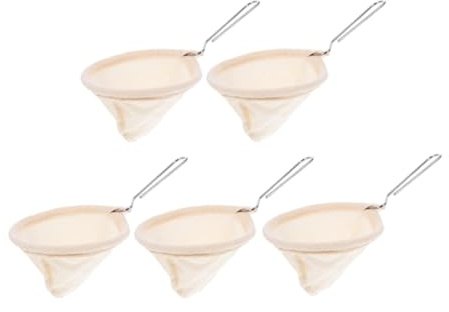 TOYANDONA Filtro de Café Portátil de Franela Reutilizable con Mango de Acero Inoxidable Bolsa de Malla Fina para Colador de Alimentos Set de 5 Unidades para Café Té y Leche de Soja