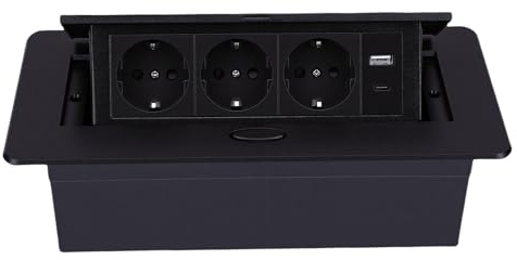 GEERYZHE Skrivbordsuttag med 3 Uttag och 20 W USB A/C-portar, Kompakt Bordslåda för Strömuttag för Hemmakontor Infällt Eluttag