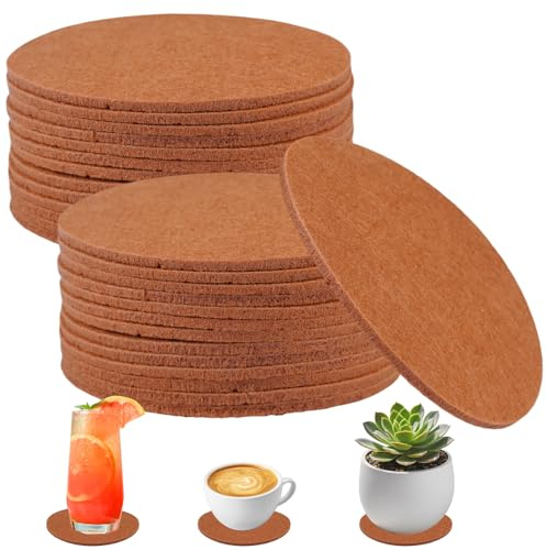 30 Piezas Redondo Posavasos de Fieltro, 9 cm Diámetro, Grosor 3 mm | Posavasos en Marrón, Felt Coasters Antideslizantes, Lavables, Resistentes Calor, para Tazas, Mesas, Bares, Bebidas, Café y Té