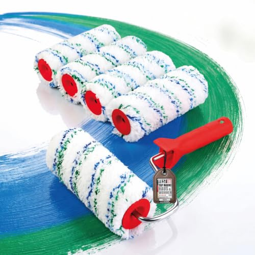 mako Easytex 5x Malerwalzen 18 cm - Profi Farbwalzen-Set | Thermofusioniert mit 18 mm Florhöhe, ergonomischer Rollerbügel, für strukturierte Wände und alle Dispersionsfarben
