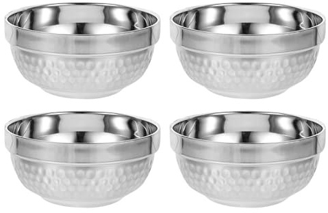 Happyyami 4piezas Cuencos de Acero Inoxidable de Doble Pared con Aislamiento Térmico Tazones para Sopa Ensalada Frutas y Fideos Antiquemaduras Aptos para Hogar y Restaurante