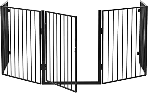 Juskys Metall Kaminschutzgitter 300 x 76 cm klappbar - Schutzgitter für Tiere - 5 Elemente inkl. Tür - Laufgitter Absperrgitter
