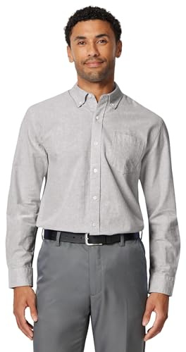 Amazon Essentials Camicia Oxford con Tasca a Maniche Lunghe Uomo, Grigio, M