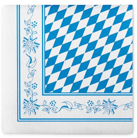 Mank GmbH Airlaid Servietten 40x40 cm Premium Einweg Serviette stoffähnlich und saugstark perfekt für Partys 50 Stück Bayern in Blau
