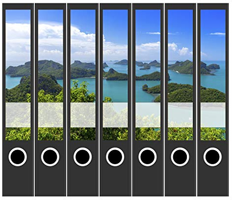 Ordneretiketten | 7 Aufkleber für schmale Akten-Ordner | Blaues Meer Urlaub | selbstklebende Design Akten-Etiketten | Deko Sticker für Rückenschilder Ordnerrücken | zum Beschreiben