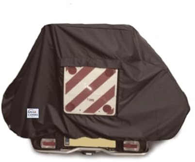 Motor home / Caravan 2 Bike Cover with Webbings for Tow Ball or A - Frame Mounted Style Bike Racks (Grey With Clear Pocket & Hazard Board)