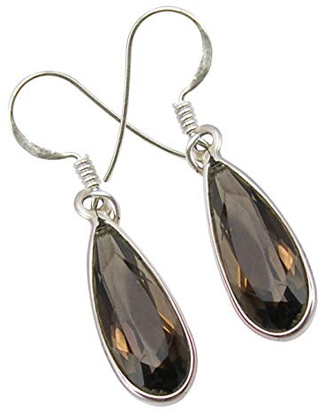 SilverStarJewel Sterling Silber facettierte Rauchquarz Ohrringe 3,6 cm Hochzeitsmode Fünfter Mai Geschenk