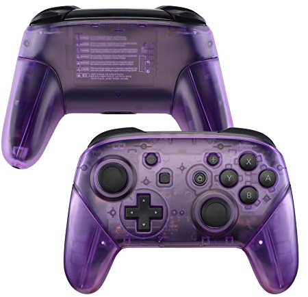 eXtremeRate Full Case Set für Nintendo Switch Pro Controller, DIY-Ersatz Frontplate&Rückseite Gehäuse&Giffe Hülle, Abdeckung Ersatzteile für Switch Pro Controller(Transparent Lila)