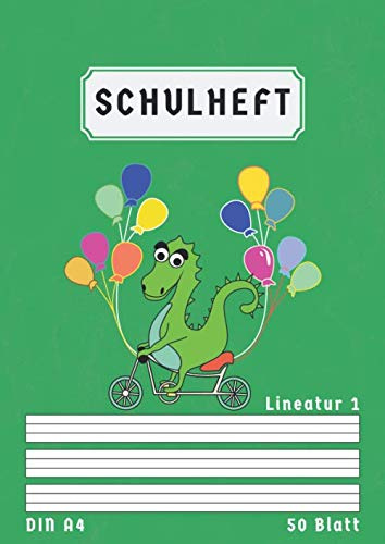 Schulheft A4 Lineatur 1: Liniert 50 Blatt | 1 Klasse Schreibheft Din A4 Lineatur 1 mit Kontrastlineatur | Homeschooling und Schulanfang | Grün