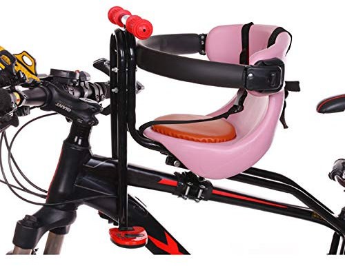 DFWYG Frontmonterad barncykelsadel cykel babysäten, säker barncykelsadel med säkerhetsbälte, ryggstöd, fotpedaler, räcke, barncykelstol som passar i vuxencykel, rosa, HSGAV
