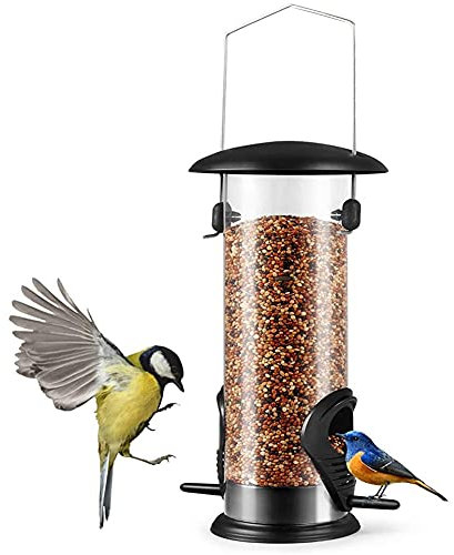 Vogelfutterspender, Hänge Feeder Wildvogel Saatgut Feeder mit 2 Futterplätzen, Futterspender für Vögel, Draussen Vogelfütterer für Meisen Spatzen & kleineren Wildvögel