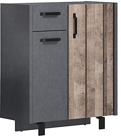 trendteam smart living - Otis - Kommode - Eiche/Grau Matt - Garderobenschrank mit vertikal eingefräster Tür - (BxHxT) 83 x 96 x 38 cm - Schuhkommode in rustikaler Optik - Sockel - kratzfest