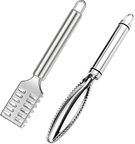 KRISFD Fischschuppenschaber Edelstahl Fischschuppen Entferner Profi Fisch Scaler Scraper Schuppen Entfernen Fischschuppen Maschine Küchenhelfer Für Meeresfrüchte Profi Fisch Entschupper 2 Stücke