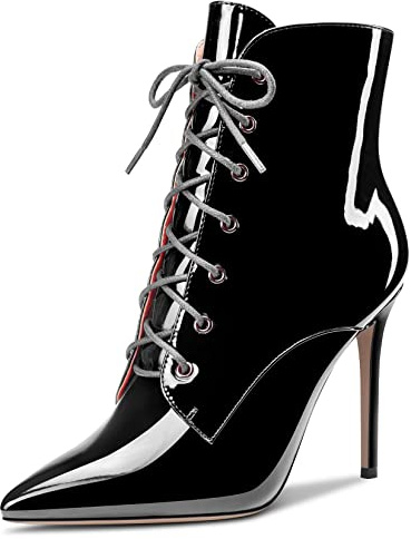 Castamere Donna Spillo Alto High Tacco Heel Cerniera a Punta Stivaletti Lacci Dress Sexy Ufficio 10 CM Heels Stivali Nero Verniciata 36 EU
