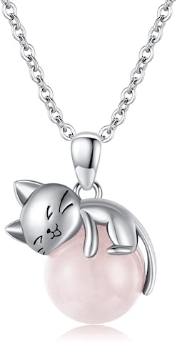 Vadmans katthalsband, hänge i sterlingsilver med rosenkvarts och pärla, smyckesgåva för damer och kattälskare, normal, Sterlingsilver, Ingen ädelsten
