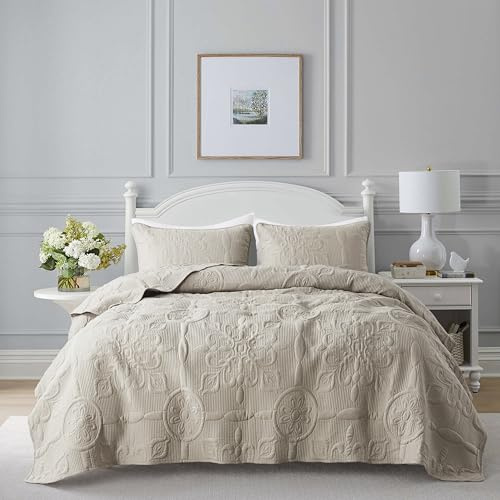 B2EVER Juego de Ropa de Cama tamaño California King con 2 Fundas de Almohada, Colcha Bohemia de Gran tamaño, Ligera, Suave, Vintage, con patrón Jacquard para Todas Las Estaciones, 3 Piezas