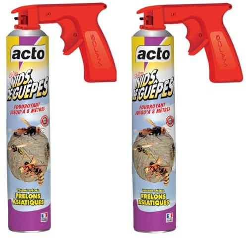 Lot de 2 Aérosol ACTO Spécial NIDS DE GUEPES - Efficacité Professionnelle - Volume spécial Frelons Asiatiques