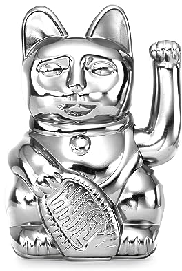 DONKEY Lucky Cat Cosmic Edition Mercury Shiny Silver | Winkekatze, Maneki Neko, 15 cm, in Geschenkverpackung