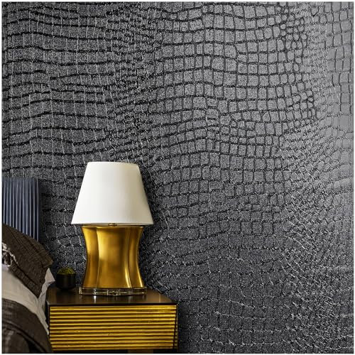 Papel tapiz negro para despegar y pegar, papel tapiz de cocodrilo extraíble autoadhesivo de 15.7 x 197 pulgadas, papel tapiz texturizado fácil de despegar, papel tapiz texturizado para gabinete