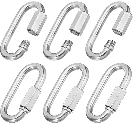 PATIKIL 8mm 304 Inoxidable Acero Cadena Rápidos Eslabones, 6 Paquete Tornillo Bloqueo Conector Cadena Ovalado D Anillo Gancho Clips para Araña Mochila Tienda, 1521lbs Plata