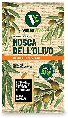 VERDE VIVO Trappola adesiva cromotropica per mosche dell'olivo, confezione da 3 pezzi + 3