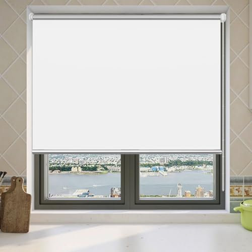 Doppelrollo Klemmfix Ohne Bohren 55 x 180 cm Blickdicht Hitzeschutz Jalousie Rollos für Fenster und Tür Höhe Stufenlos Verstellbar für Fenster & Tür, Weiß