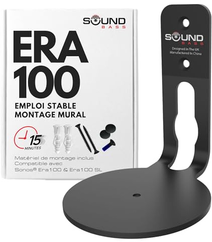 Sound bass ERA 100 Wandhalterung – Low Profile, Schwarz, Einzelstück, Kompatibel mit Sonos ERA100 & ERA 100 SL Lautsprecher, Komplett mit Befestigungsmaterial