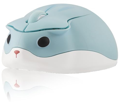 Souris sans fil,forme de hamster mignon, souris optique 1200 DPI à faible bruit avec récepteur USB,souris de voyage portable silencieuse, adaptée pour PC/ordinateur portable,cadeau pour enfants(bleu)