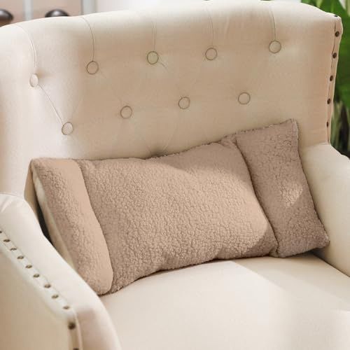 Queekay Fleece Lumbar Support Pillow 3 Section Back Pillow, Light Camel