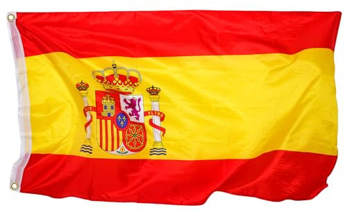 REGALUKOS Bandera de España Grande 90x150 cm + PULSERA España | Auténtica Bandera Española para Exterior, Mástil o Interior con 2 Ojales de Latón. (1)