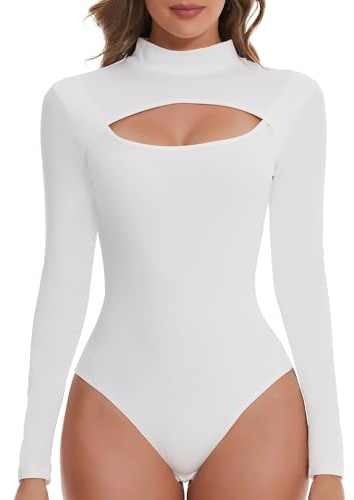 SHAPERIN Dam Bodysuit/Långärmad Stretchig Bodysuit Stringtrosa Basic Bodysuits Toppar Camisole Racerback, Vit, XL