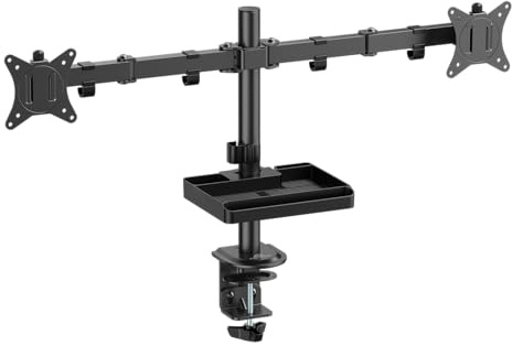 AD ADVANCE - XTENDMOUNTS Dual, Support Double Ecran PC de 17 à 32 Pouces, Compatible VESA 75x75 et 100x100, Hauteur et Inclinaison Ajustable, Tablette Rangement et Support Smartphone Inclus