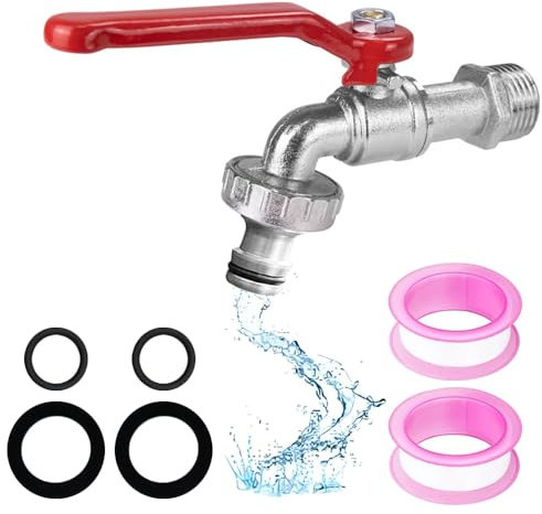 Wasserhahn 1/2 Zoll, Wasserhahn Garten Messing Kugelhahn Aussen Frostsicher Auslaufhahn für Garten Waschmaschine Regentonne(Rot)