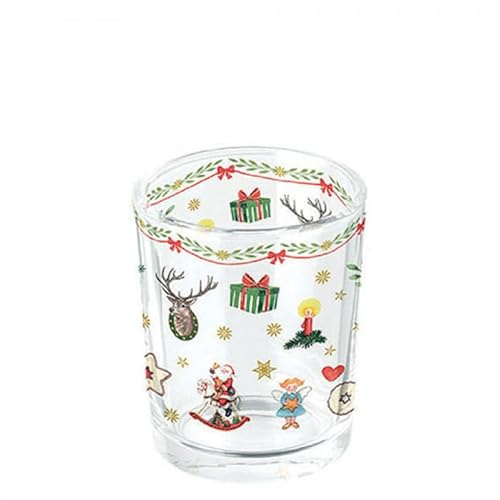 Ambiente Glas Teelicht Halter 6,5 cm hoch Weihnachten Symbole Advent Serie Ornaments All Over red
