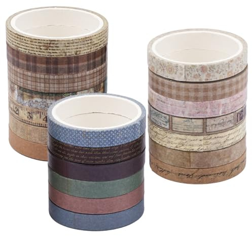 20 Rotoli Nastro Adesivo Decorativo 0.7cm * 3m Nessuna Traccia Nastro Washi Autoadesivo Vintage Colorato per Fai da te, Diari Pianificatori Album e Confezioni, per Lncollare, Decorare e Personalizzare