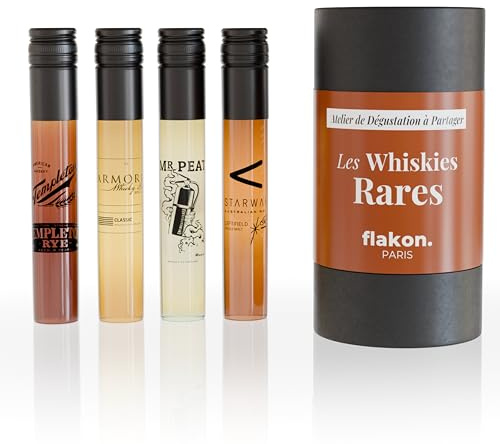 FLAKON - Les Whiskies Rares – Coffret Découverte de 4 Whiskies d’Exception Sélectionnés par La Maison du Whisky – Dégustation Guidée et Livret Offert – Cadeau Parfait pour Amateurs de Spiritueux