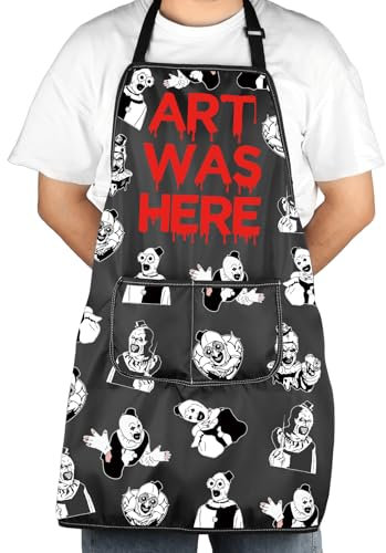 JXGZSO Horror Movie Lover Gift Funny Clown Cooking Apron Art Was Here Apron With Pocket Halloween Party Gift Pennywise Gift