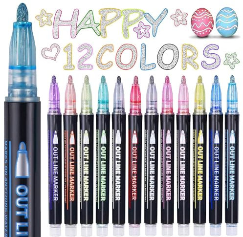 TLDNZXY Glitzerstifte Magische Stifte, Magische Stifte Kinder, 12 Farben Outline Stifte Metallic Magische Stifte Set für Ostern Basteln Kinder, Zauberstifte Kinder Mädchen Geschenke 4-12