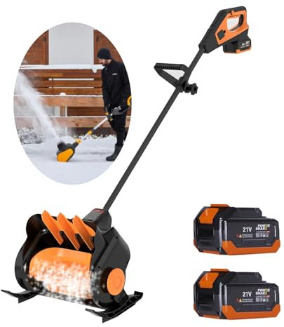 Potente spazzaneve Elettrico con 2*Batteria, profondità 6in, Larghezza 16'', Distanza di Lancio 33 Piedi, 3 velocità Regolabili - per la rimozione della Neve per vialetti e marciapiedi