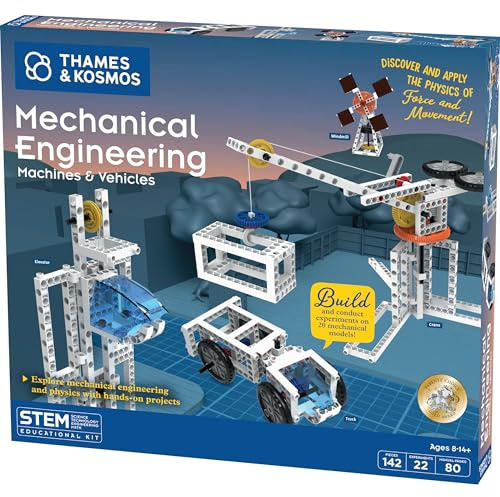 Thames & Kosmos Mechanical Engineering: Machines & Vehicles STEM Experiment Kit | Build 20 Mechanical Models, Explore Physics of Force & Motion | Hands-on, Introductory Science Learning for Ages 8+