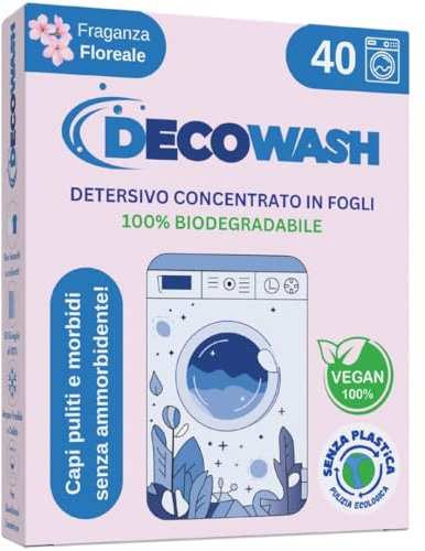 Detersivo in Fogli per Lavatrice (Fino a 80 Usi) Ecologico, Ipoallergenico, Senza Plastica, Sapone in Fogli per Bucato Pulito e Morbido, Perfetto per Viaggio, Bimbi e Pelli Sensibili (Floreale)