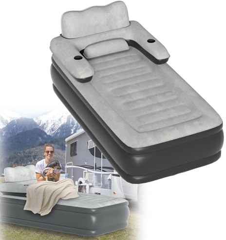 HENGMEI Luftmatratze Camping Selbstaufblasend Luftbett Aufblasbare Matratze mit Eingebauter Elektrischer Pumpe Mit Handgepäckstück (Luftbett 1 Personen mit Rückenlehne, 190×100×42cm)